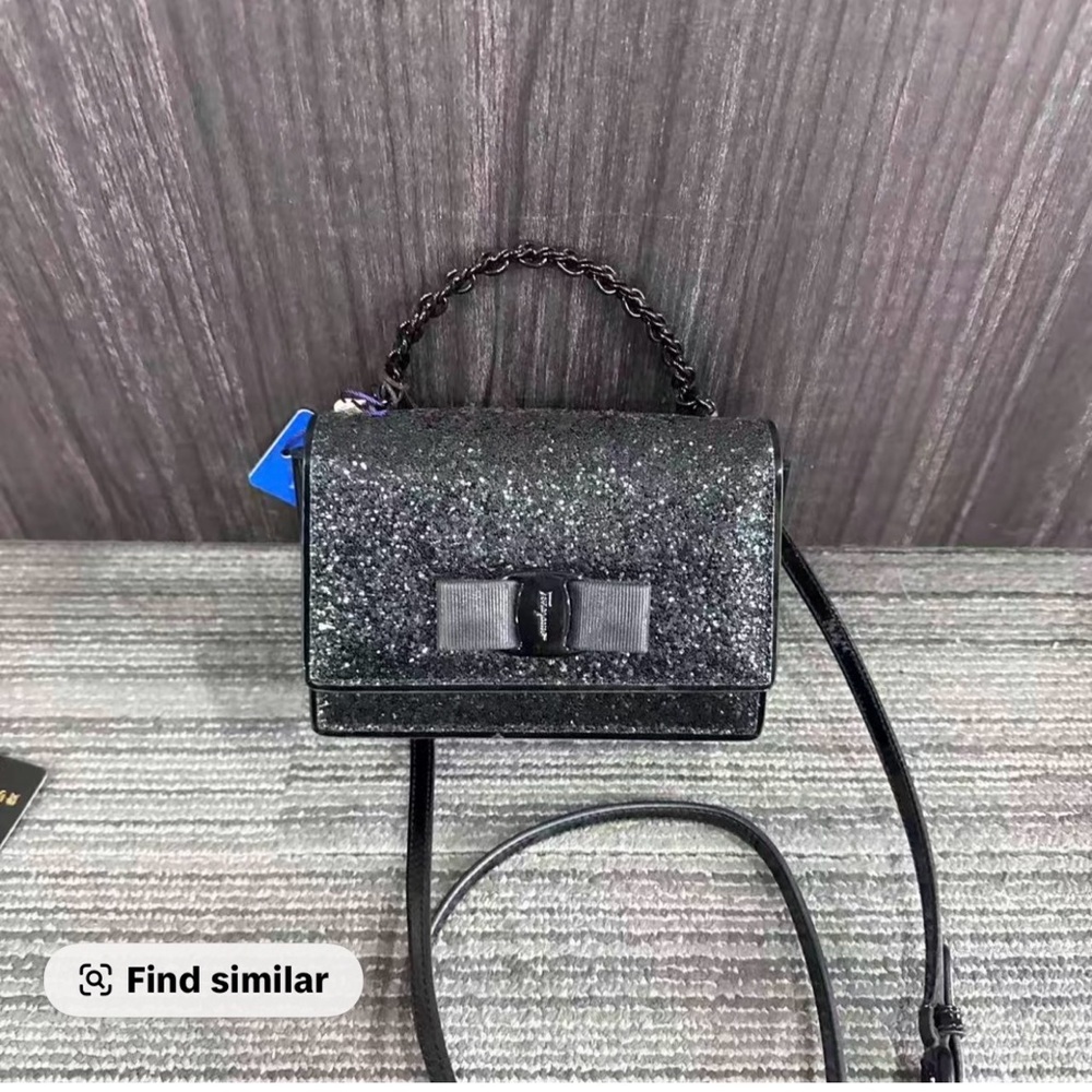 Salvatore Ferragamo Black Glitter Crossbody Bag
